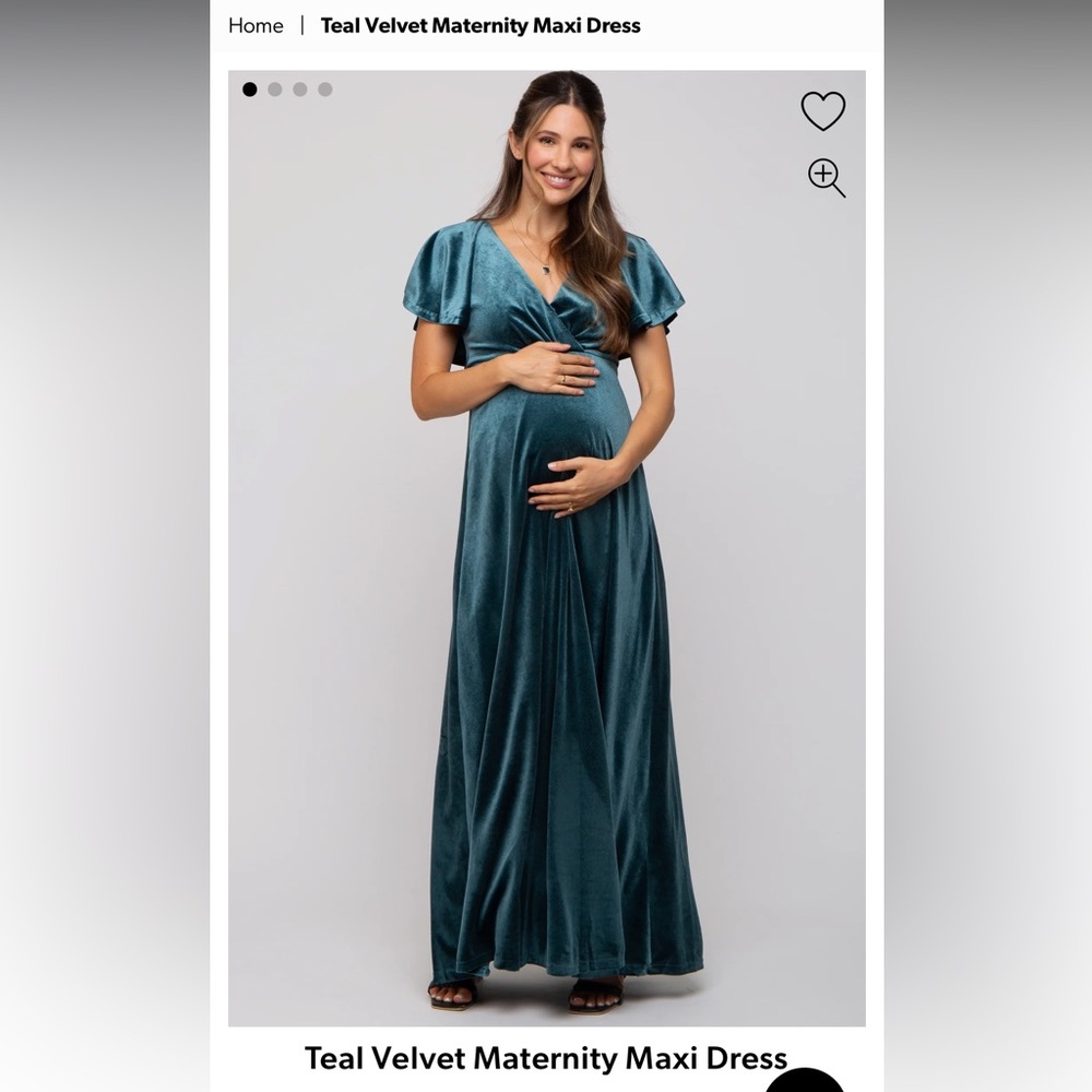 Teal velvet maternity dress, size large, worn once for a few hours
